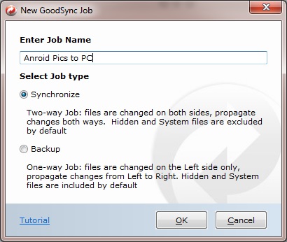 create a new goodsync job