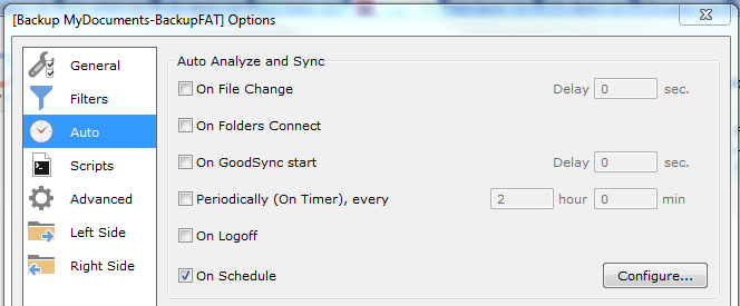 GoodSync automatic job schedule configuration